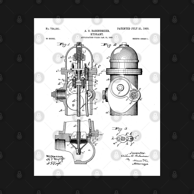 Fire Fighter Patent - Fire Hydrant Art - Black And White by patentpress