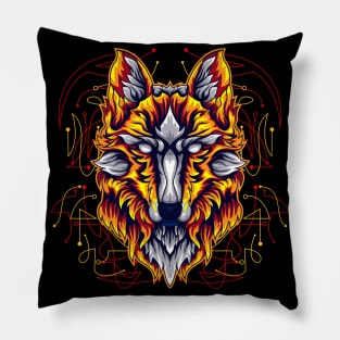 wolf fire rainbow Pillow