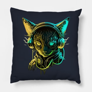 Cyberpunk neon cat Pillow