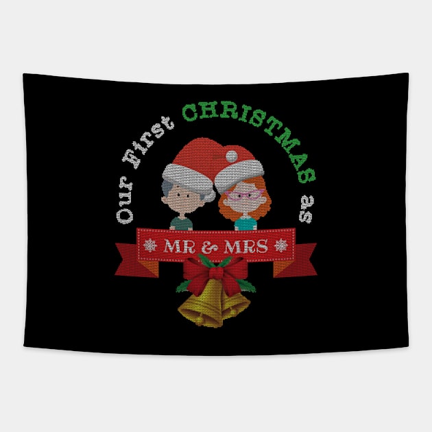 Our First Christmas As Mr and Mrs 2019 Ugly Sweater Knitted Design - Gift Married Couples Just Married Tapestry by giftideas