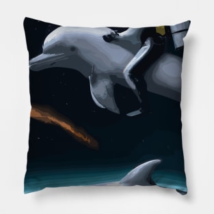 Astronaut riding on a Dolphin in Space Pillow