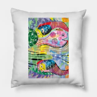 Hippy Fish in the Glow of a Rainbow Pillow