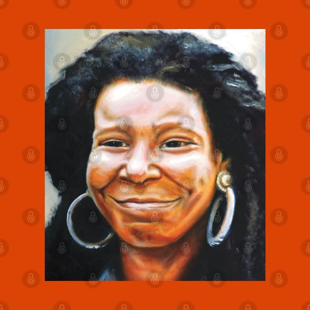 "SMILE"  Whoopi Goldberg Oil Portrait by SPACE ART & NATURE SHIRTS 