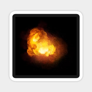 Fiery bomb explosion, orange color with sparks and smoke Magnet