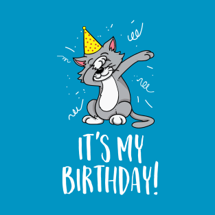 It's my birthday with a dabbing cat wearing a party hat and confetti T-Shirt