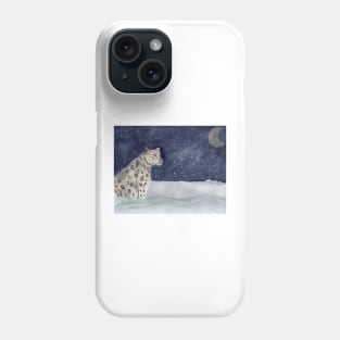 Snow Leopard Watercolor Illustration Phone Case