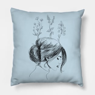 Hand Drawn Flower Girl Pillow