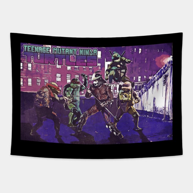 Teenage Mutant Ninja Turtles Fight Shredder 1990 Tapestry by creativespero