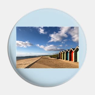 Blyth Beach Huts in August Sunshine Pin