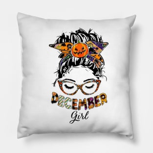 December Girl Halloween Face Wink Eyes Pumpkin Pillow