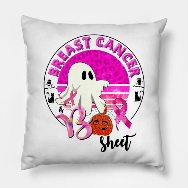 Boo Pumpkin Cute Ghost Pink Ribbon Breast Cancer Halloween Pillow by Studio Hues