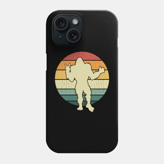 Bigfoot Holding Up Rock On Fist Phone Case by Tesszero