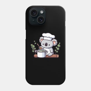 Cute koala chef with a pot of soup, koala bear cooking illustration, kawaii koala lovers, chef design Phone Case