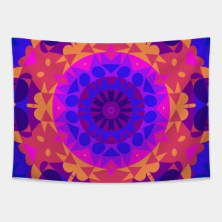 Retro Mandala Flower Blue Pink and Orange Tapestry