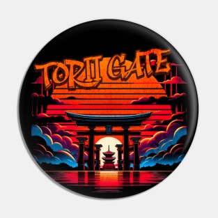 Meiji Shrine Torii Gate Sunset Graffiti Design Pin