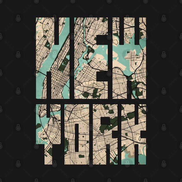 New York, United States City Map Typography - Vintage by deMAP Studio