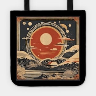 total solar eclipse 2024 japanese beach vintage style Tote