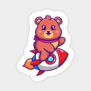 Cute bear riding rocket cartoon Magnet