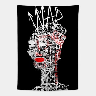 War In Man Doodle White Tapestry