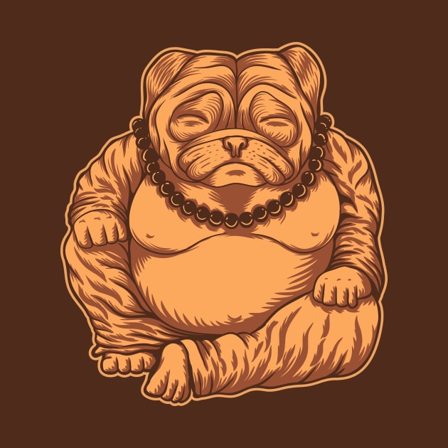 Golden Budai Pug // Funny Fat Pug Buddha by SLAG_Creative