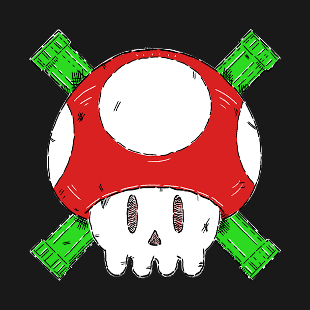 Red Mushroom Skull and Bones by KristNorsworthy