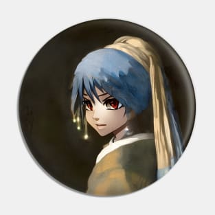 Beaux Animes Art ...Girl with a Pearl Earring from Johannes Vermeer Re-Imagined As Anime Pin