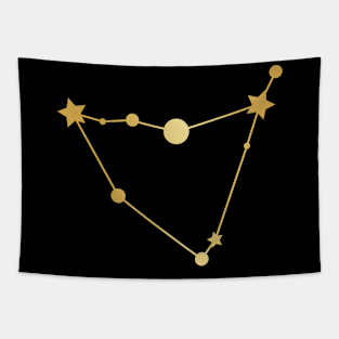 Capricorn Zodiac Constellation in Gold - Black Tapestry