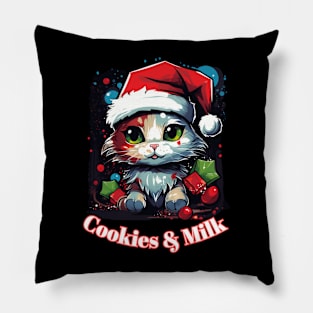 Cookies & Milk - Christmas Cat - Winter Holiday Pillow