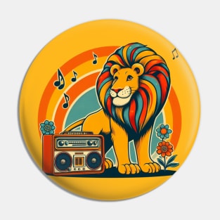 Retro Music Lion - Vintage Groove King Pin