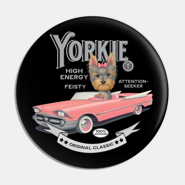 Yorkshire Terrier in Pink Car Pin by Danny Gordon Art