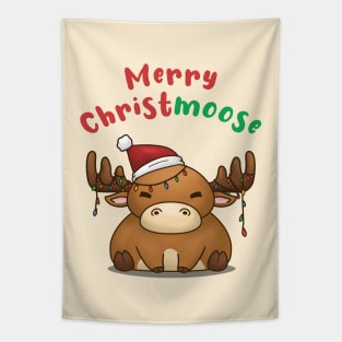 Merry Christmoose Cute Moose in Santa Hat Tapestry