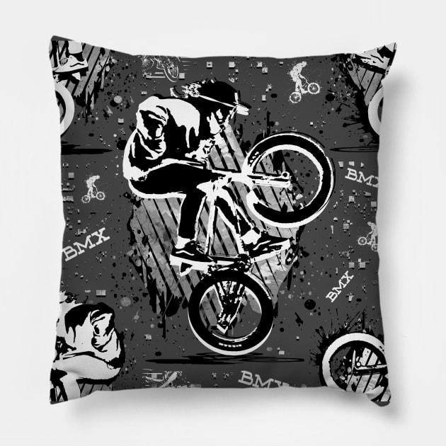 Bmx Apparel | Bmx Freestyle | Black and white Pillow by BabyYodaSticker