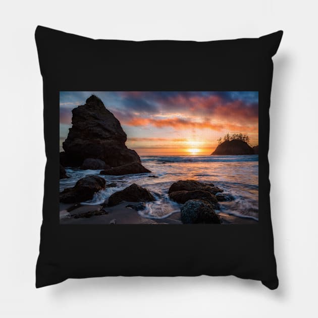 Seastacks at Sunset Pillow by JeffreySchwartz