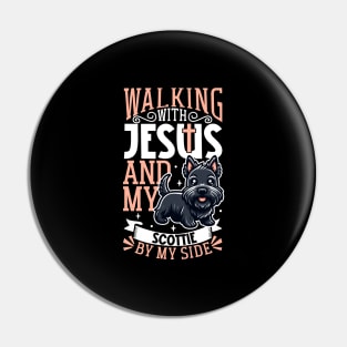 Jesus and dog - Scottish Terrier Pin