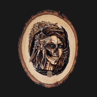 Draugr - nordic ghost pyrography print, wood texture T-Shirt