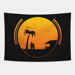 Summer Sunset Palm Tree Beach Ocean Artistic Paradise Tapestry