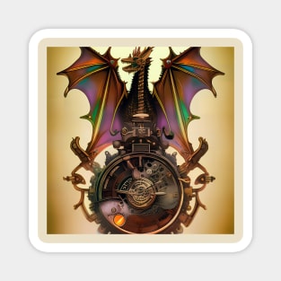 Steampunk Clockwork Dragon with Rainbow Wings Magnet