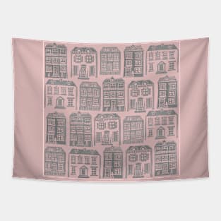 Home Sweet Home Linocut - Pink and Grey Tapestry