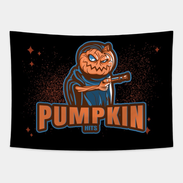 Pumpkin Hits, Funny and Modern Halloween style illustration Tapestry by EquilibriumArt