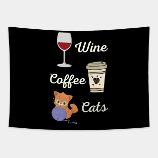 Wine Coffee Cats Tapestry