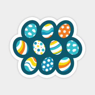 Egg Pattern | Blue Yellow Orange | Stripes Clouds Flowers Dots | Dark Blue Magnet