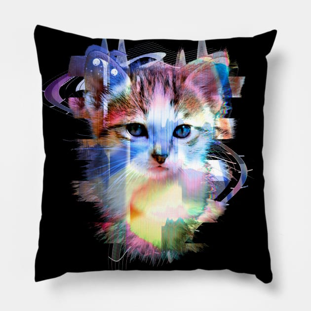 Glitchy Kitty Pillow by victorcalahan