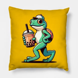 Funny frog with bubble tea Pillow