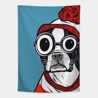 Boston Terrier Striped Shirt Tapestry