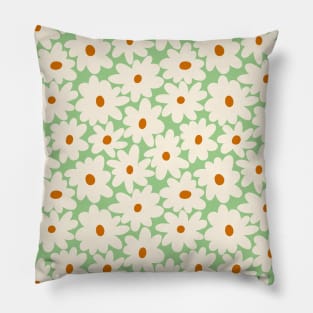 Bright boho flower pattern in pastel green Pillow