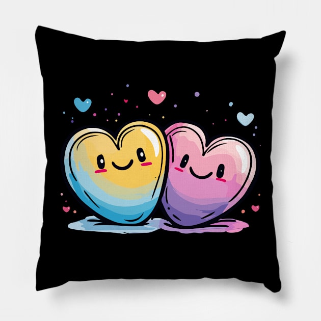 Two Hearts - Love Valentine's Day Lover Couple Cute Funny Pillow by The Realm Within