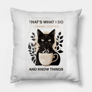 Cat Drink Coffee And Know Things Pillow