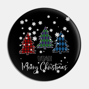 Utah Merry Christms Buffalo Plaid Xmas Tree  Pin