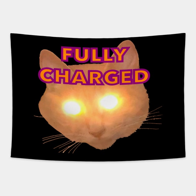 Fully Charged Glowing Cat Tapestry by wildjellybeans