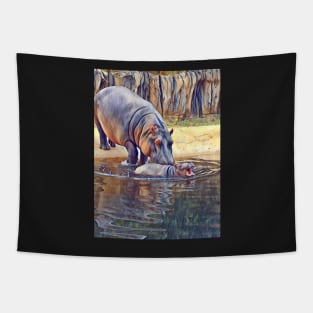 Mom and baby hippo Tapestry